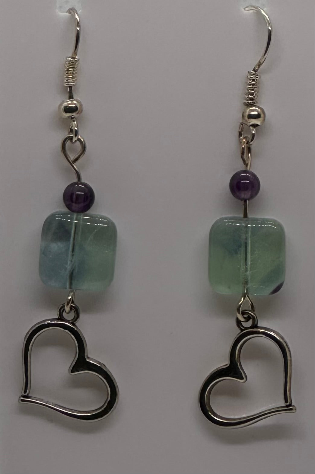 Flourite Amethyst Heart Earrings