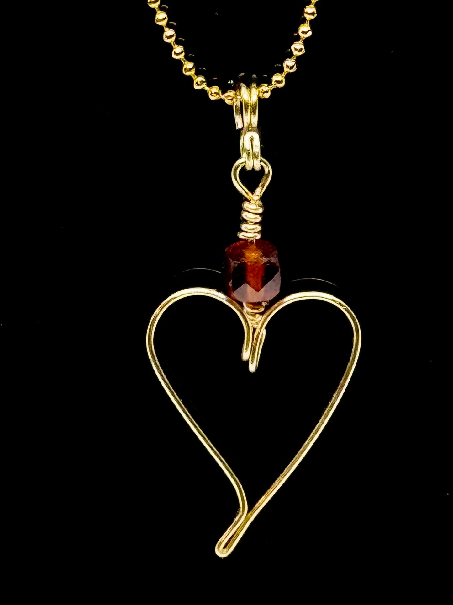 Garnet Wire Heart Necklace